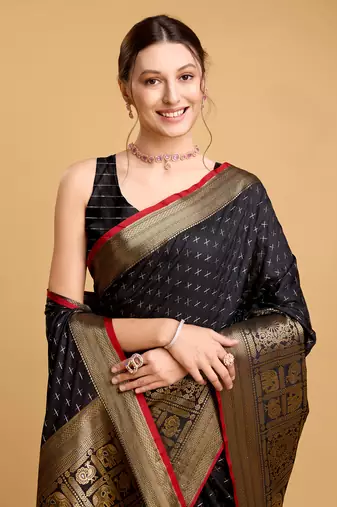 Black soft litchi art banarasi silk saree