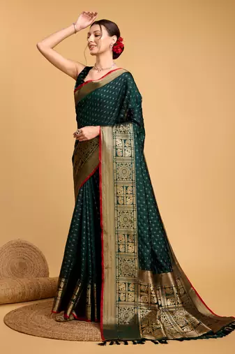 Green soft litchi art banarasi silk saree