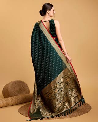 Green soft litchi art banarasi silk saree 3