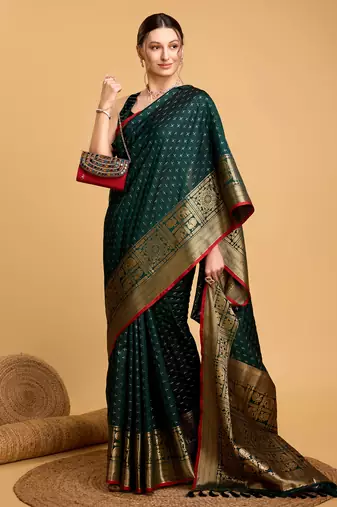 Green soft litchi art banarasi silk saree