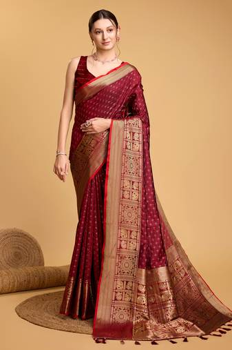 Maroon soft litchi art banarasi silk saree