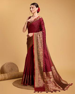 Maroon soft litchi art banarasi silk saree 2