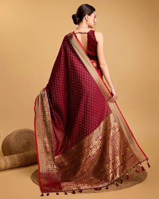 Maroon soft litchi art banarasi silk saree 3
