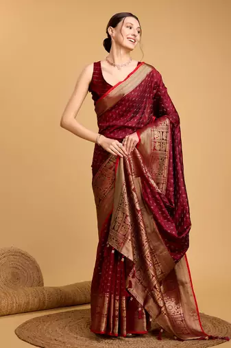 Maroon soft litchi art banarasi silk saree