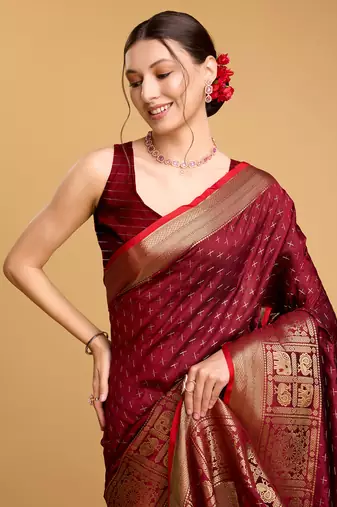 Maroon soft litchi art banarasi silk saree