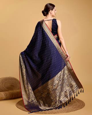 Navy soft litchi art banarasi silk saree 3