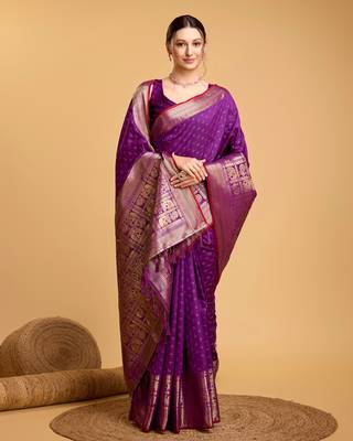 Purple soft litchi art banarasi silk saree 1