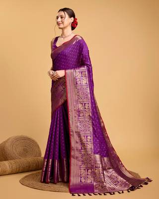 Purple soft litchi art banarasi silk saree 4