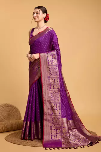 Purple soft litchi art banarasi silk saree