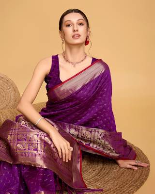 Purple soft litchi art banarasi silk saree 5