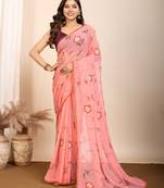 Peach georgette printed fancy saree