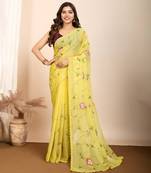 Yellow georgette printed fancy saree