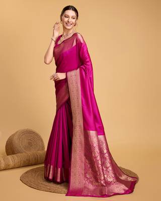 Magenta soft litchi art banarasi silk saree 2