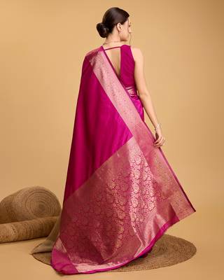 Magenta soft litchi art banarasi silk saree 3