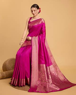 Magenta soft litchi art banarasi silk saree 4