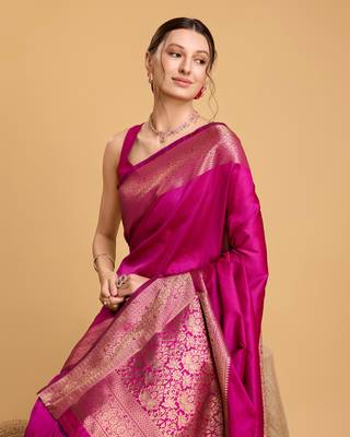 Magenta soft litchi art banarasi silk saree 5