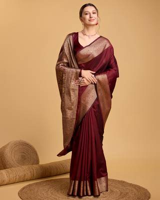 Maroon soft litchi art banarasi silk saree 1