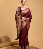 Maroon soft litchi art banarasi silk saree