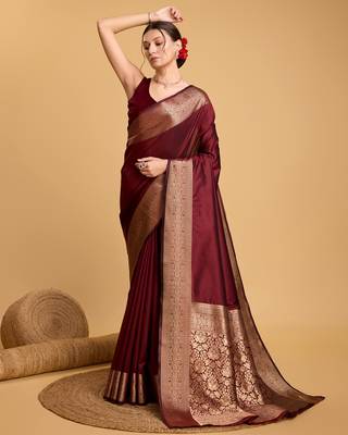 Maroon soft litchi art banarasi silk saree 2