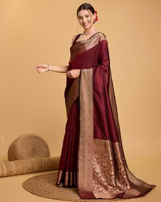 Maroon soft litchi art banarasi silk saree 4