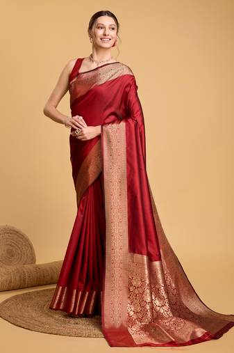 Red soft litchi art banarasi silk saree