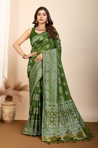 Mahendi maslin dola art kanjeevaram silk saree