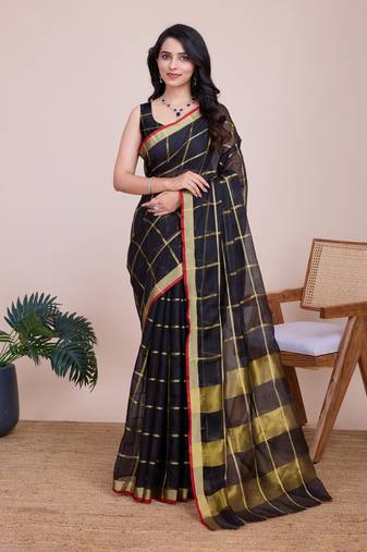Black cotton silk jacquard fancy saree