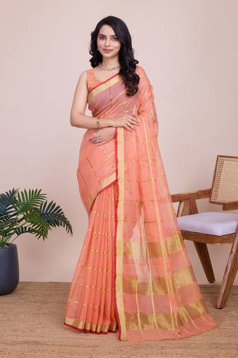 Peach cotton silk jacquard fancy saree