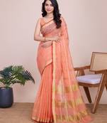Peach cotton silk jacquard fancy saree