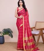 Pink cotton silk jacquard fancy saree