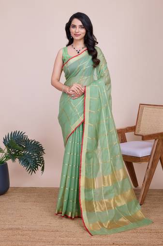 Pista cotton silk jacquard fancy saree