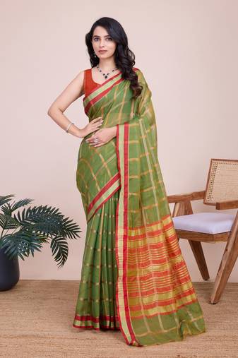 Mahendi cotton silk jacquard fancy saree