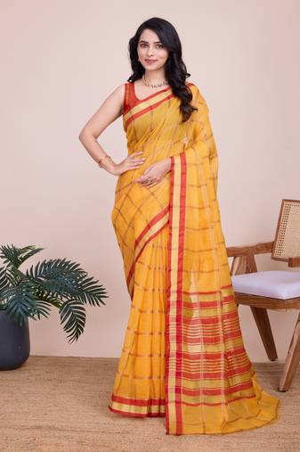 Mustred cotton silk jacquard fancy saree