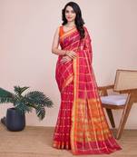 Pink cotton silk jacquard fancy saree