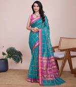 Seagreen cotton silk jacquard fancy saree