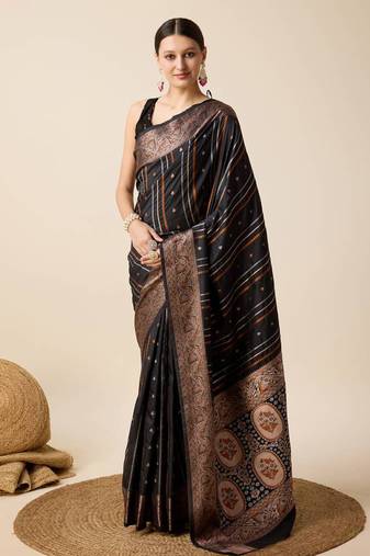 Black soft litchi art banarasi silk saree