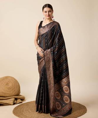 Black soft litchi art banarasi silk saree 1
