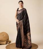 Black soft litchi art banarasi silk saree