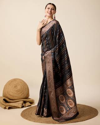 Black soft litchi art banarasi silk saree 2