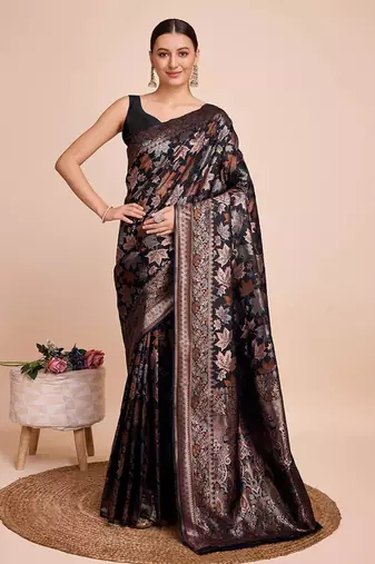 Black soft litchi art banarasi silk saree