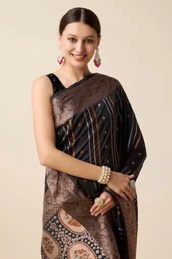 Black soft litchi art banarasi silk saree