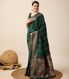 Green soft litchi art banarasi silk saree