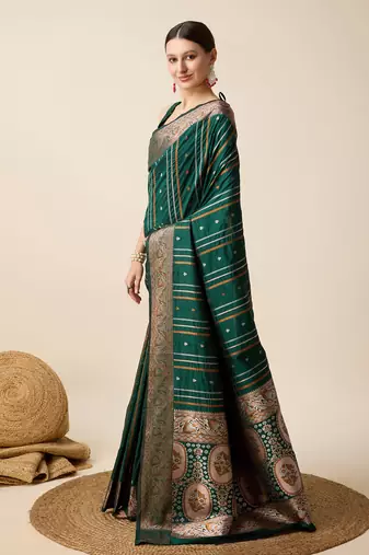 Green soft litchi art banarasi silk saree