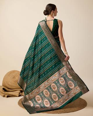 Green soft litchi art banarasi silk saree 3