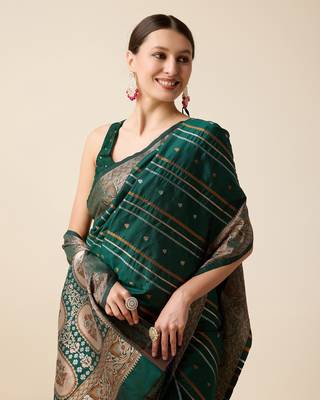 Green soft litchi art banarasi silk saree 5