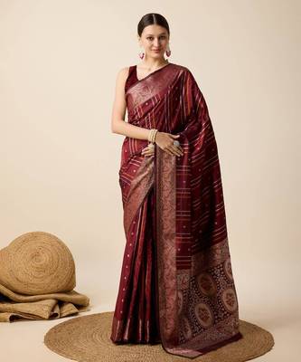 Maroon soft litchi art banarasi silk saree 1