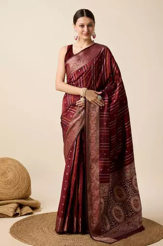 Maroon soft litchi art banarasi silk saree