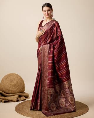 Maroon soft litchi art banarasi silk saree 2