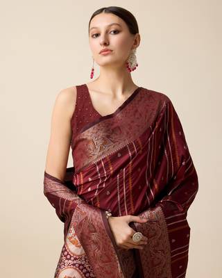 Maroon soft litchi art banarasi silk saree 5