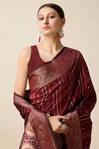 Maroon soft litchi art banarasi silk saree